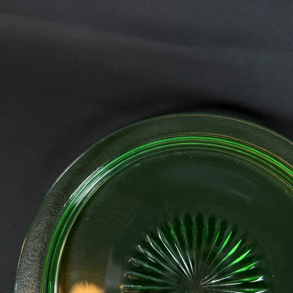 Vintage Uranium Glass Plates 13 inch Green Depression Glass UV Glow